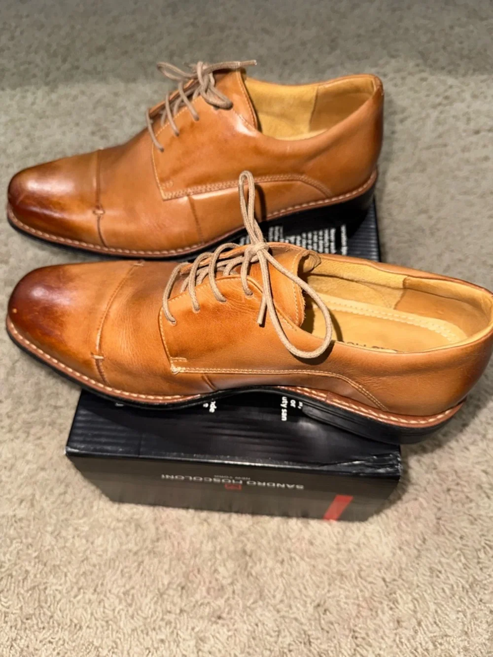 Sandro Moscoloni Men's Cognac Leather Cap-Toe Derby